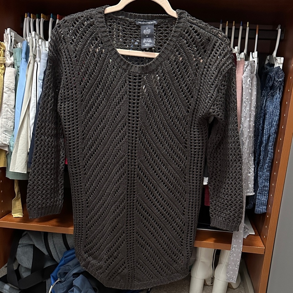 Chelsea & Theodore Charcoal Crochet Sweater